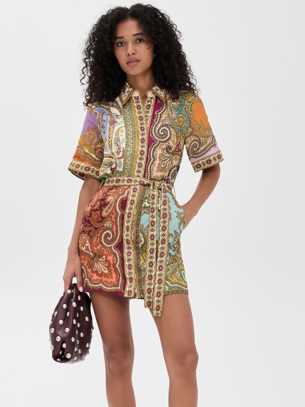 Alemais clemenza spliced paisley button down mini dress no belt FIRM PRICE